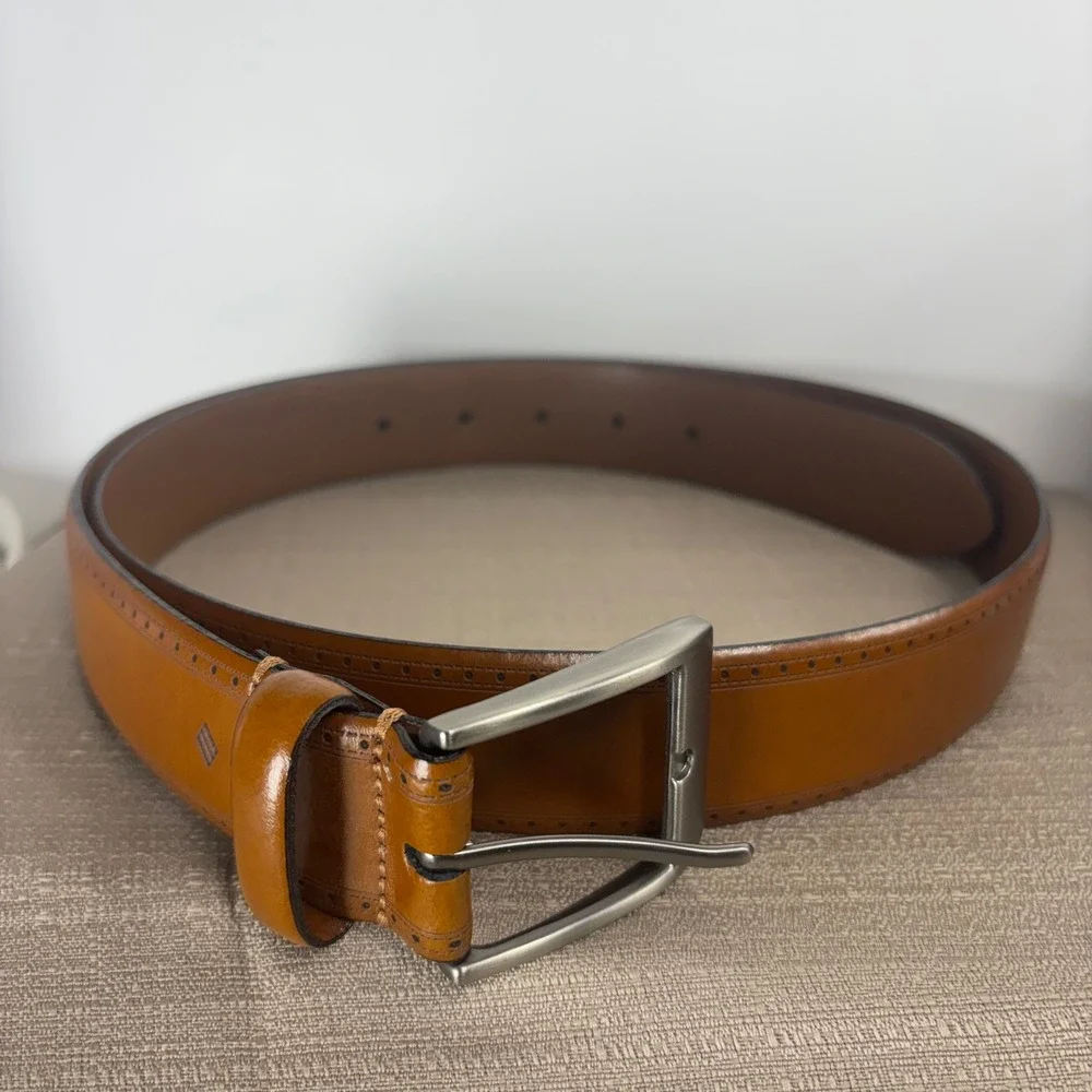 Johnston & Murphy Brogue Leather Belt Mens 36 Tan Excellent Old Money